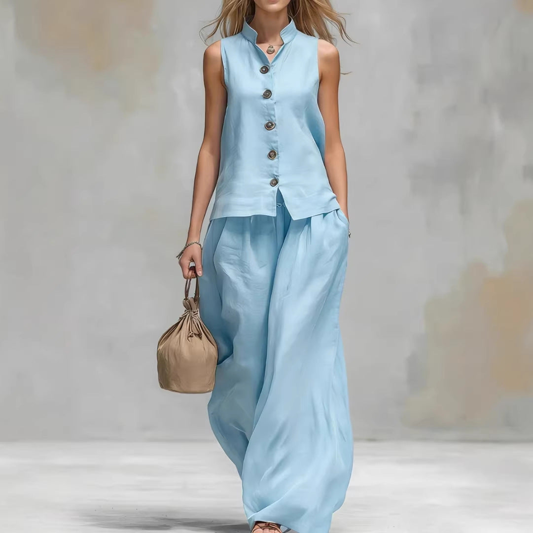 Sleeveless Vest Wide Leg Pants Casual Matching Set