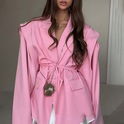 Blazer surdimensionné à ceinture avec manches bouffantes – Une élégance moderne et sophistiquée