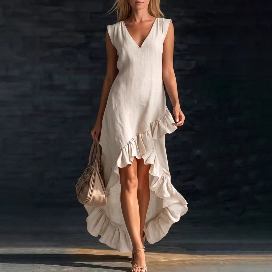 Robe romantique à col V à volants