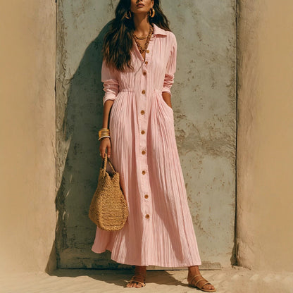 Oversized Crinkled Button Down Shirt Maxi Dress