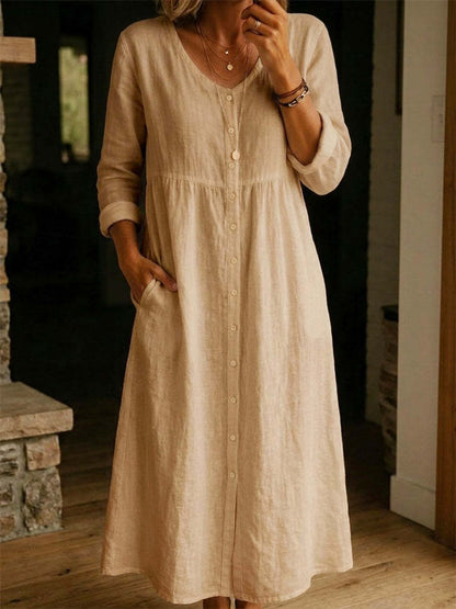 Robe unie femme pour printemps/automne, robe à manches longues de coupe A‑line