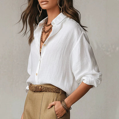 Bohemian Effortless Linen White Blouse