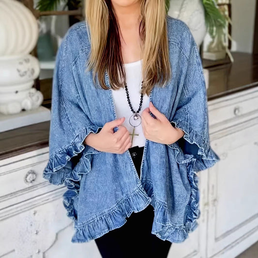 Veste Kimono à Volants en Denim