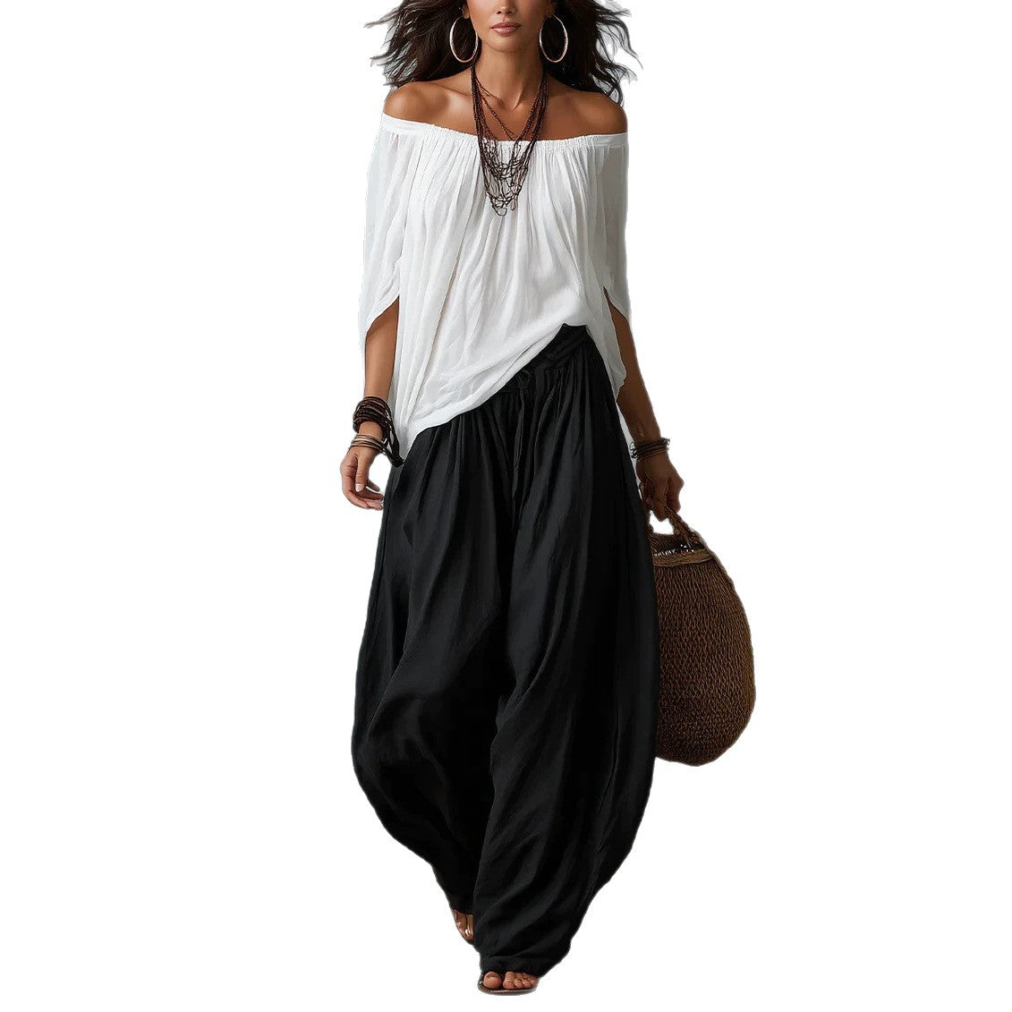Drawstring Harem Pants Two Piece Set
