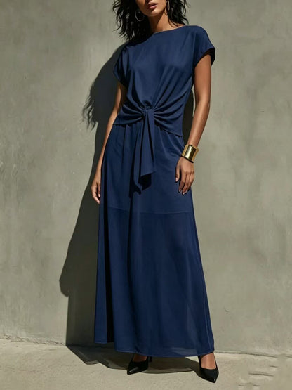 Elegant White Twist-Front Semi-Sheer Maxi Dress