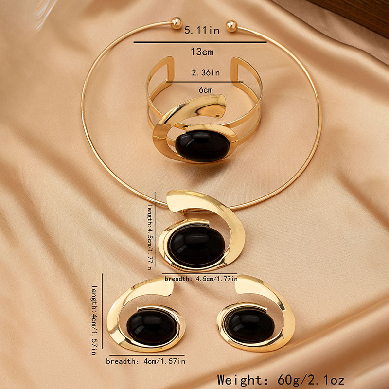 Abstract Curve Statement Jewelry 4-Piece Set | Open Choker Necklace + Adjustable Cuff Bracelet + Matching Drop Earrings