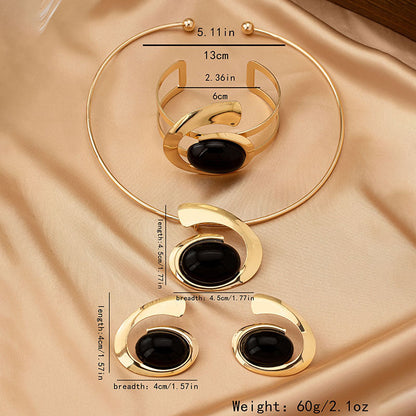 Abstract Curve Statement Jewelry 4-Piece Set | Open Choker Necklace + Adjustable Cuff Bracelet + Matching Drop Earrings