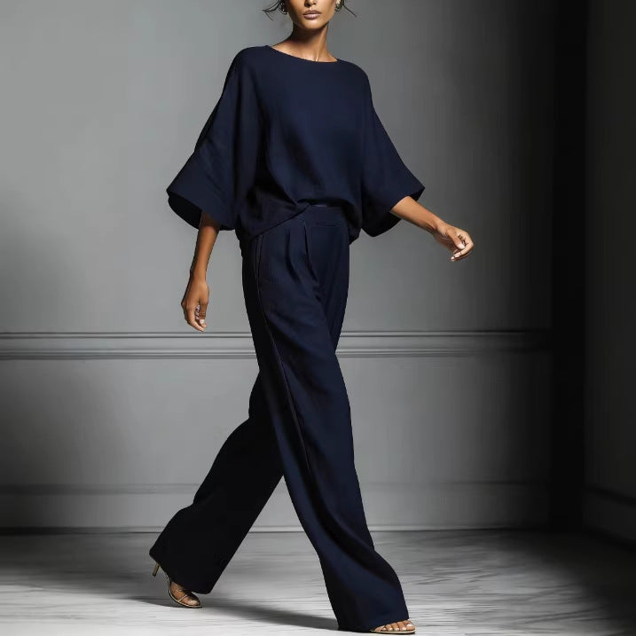 Ensemble deux‑pièces à manches chauve‑souris en mélange de lin