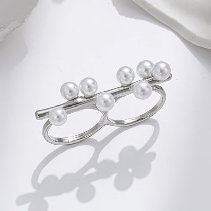 Minimalist Faux Pearl Stackable Ring Set 14K Gold Plated Open Statement Rings for Women