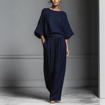 Ensemble deux‑pièces à manches chauve‑souris en mélange de lin
