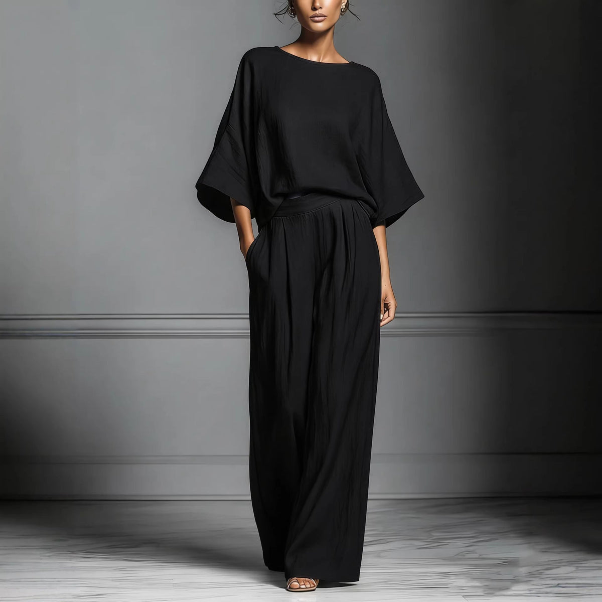 Ensemble deux‑pièces à manches chauve‑souris en mélange de lin