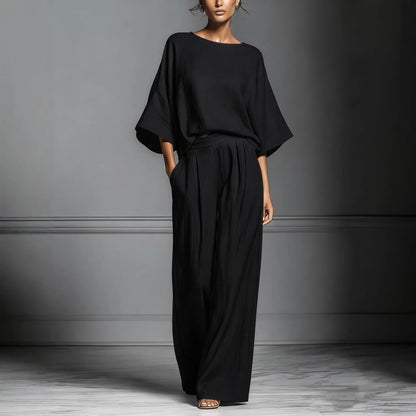 Ensemble deux‑pièces à manches chauve‑souris en mélange de lin
