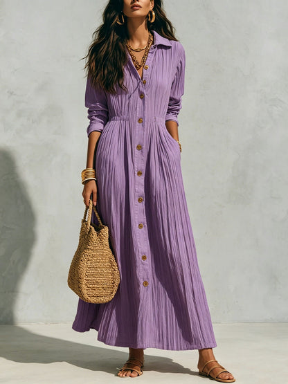 Oversized Crinkled Button Down Shirt Maxi Dress
