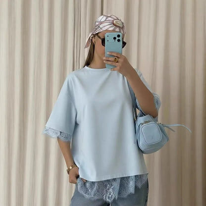 Oversized Lace Splicing Tee