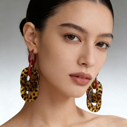 Marbled Resin Interlocked Chain Drop Earrings Oversized Chunky Link Statement Dangle Earrings