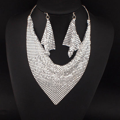 Necklace Jewelry Set Leopard Print Gold Plated Statement Earrings - Silver