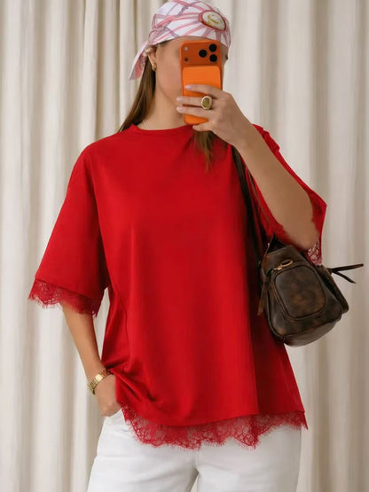 Oversized Lace Splicing Tee
