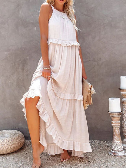 Halter Ruffle Tiered Flowy Maxi Dress