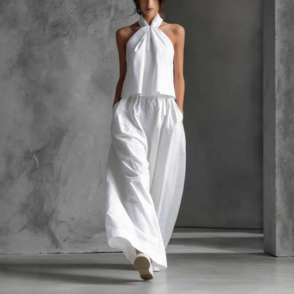Ensemble formel deux‑pièces à col licou et pantalon jambes larges