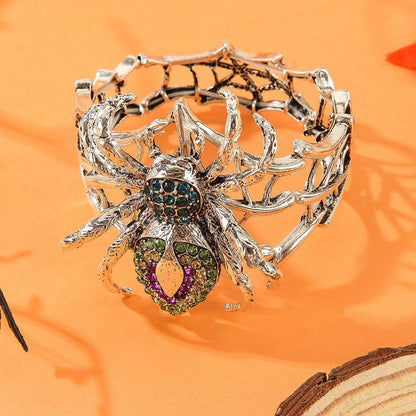 Multicolor Crystal Spider Web Cuff Bracelet - Silver