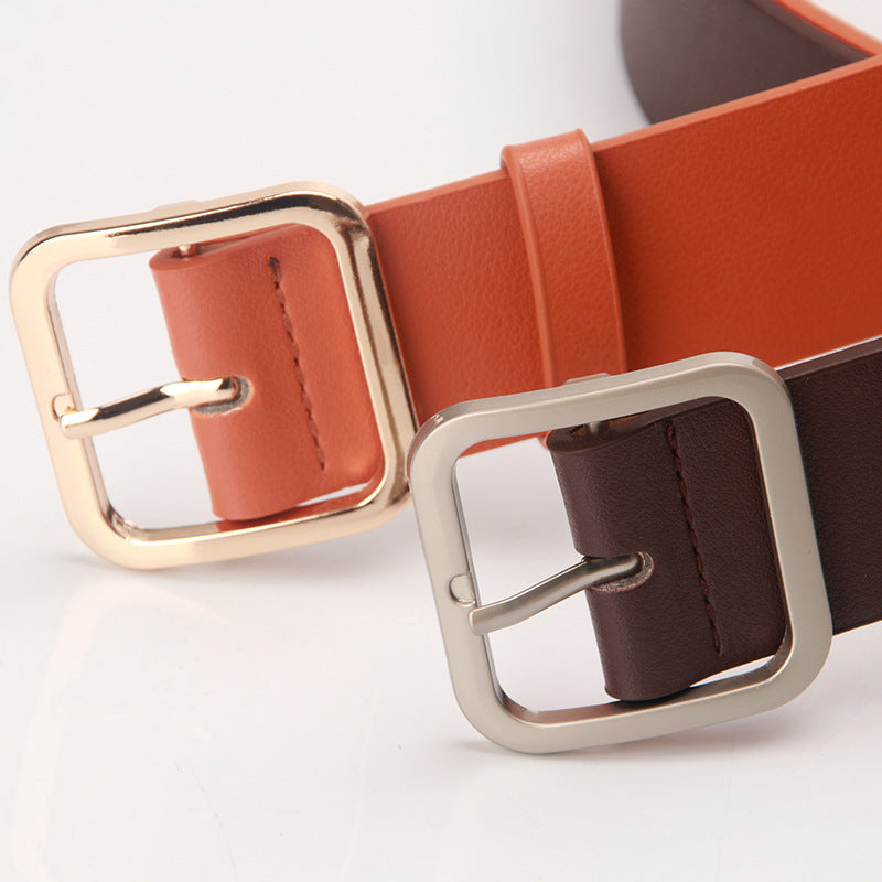 Women’s Minimalist Square Metal Buckle Leather Belt Casual Solid Waist Cinch Belt