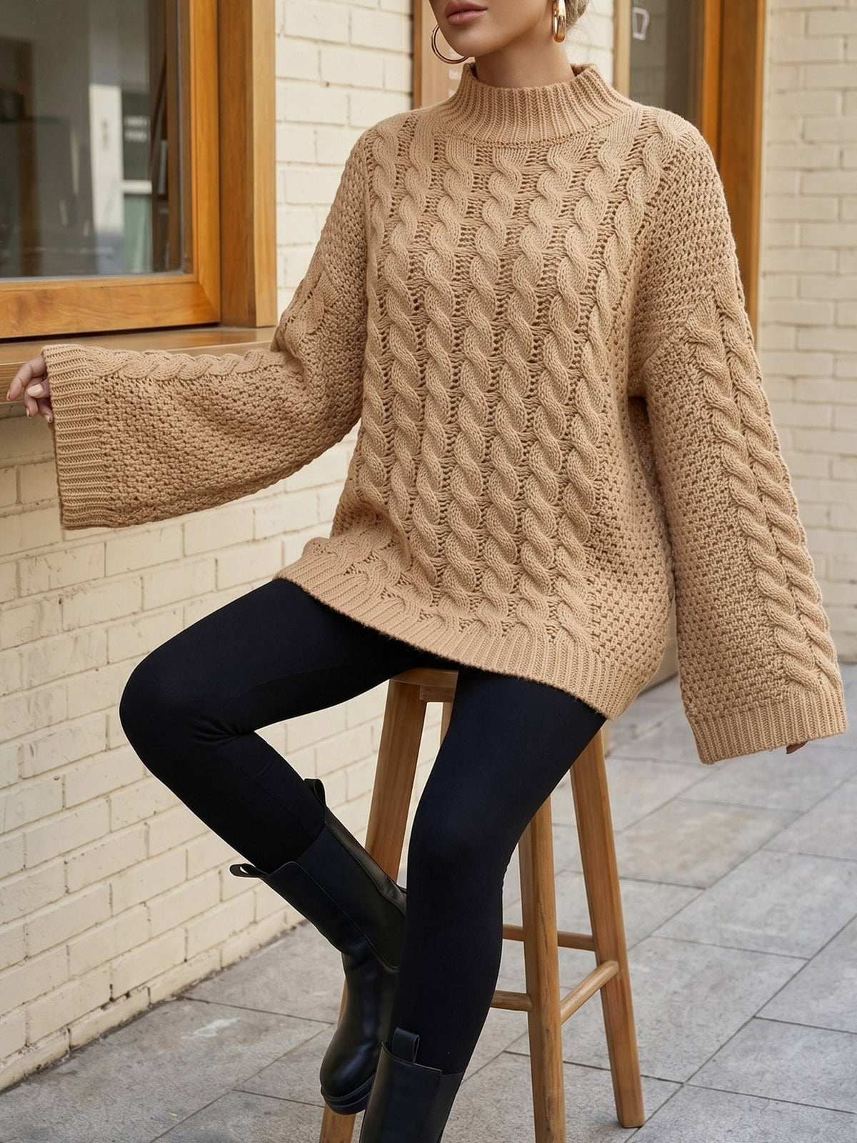 Pull à col roulé torsadé ample et surdimensionné pour femme, idéal pour l'automne et l'hiver