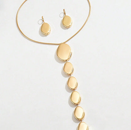 Minimalist Irregular Disc Jewelry Set | Drop Necklace & Hoop Earrings