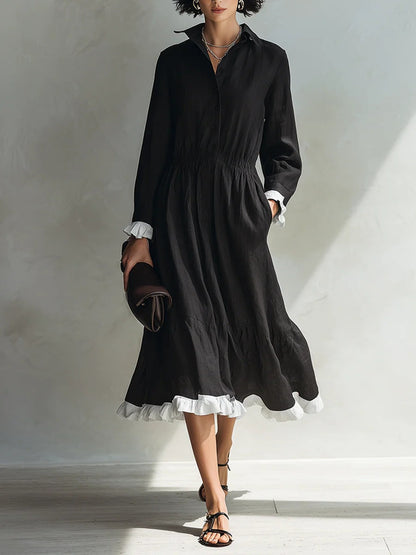 Robe chemise boutonnée avec volant blanc