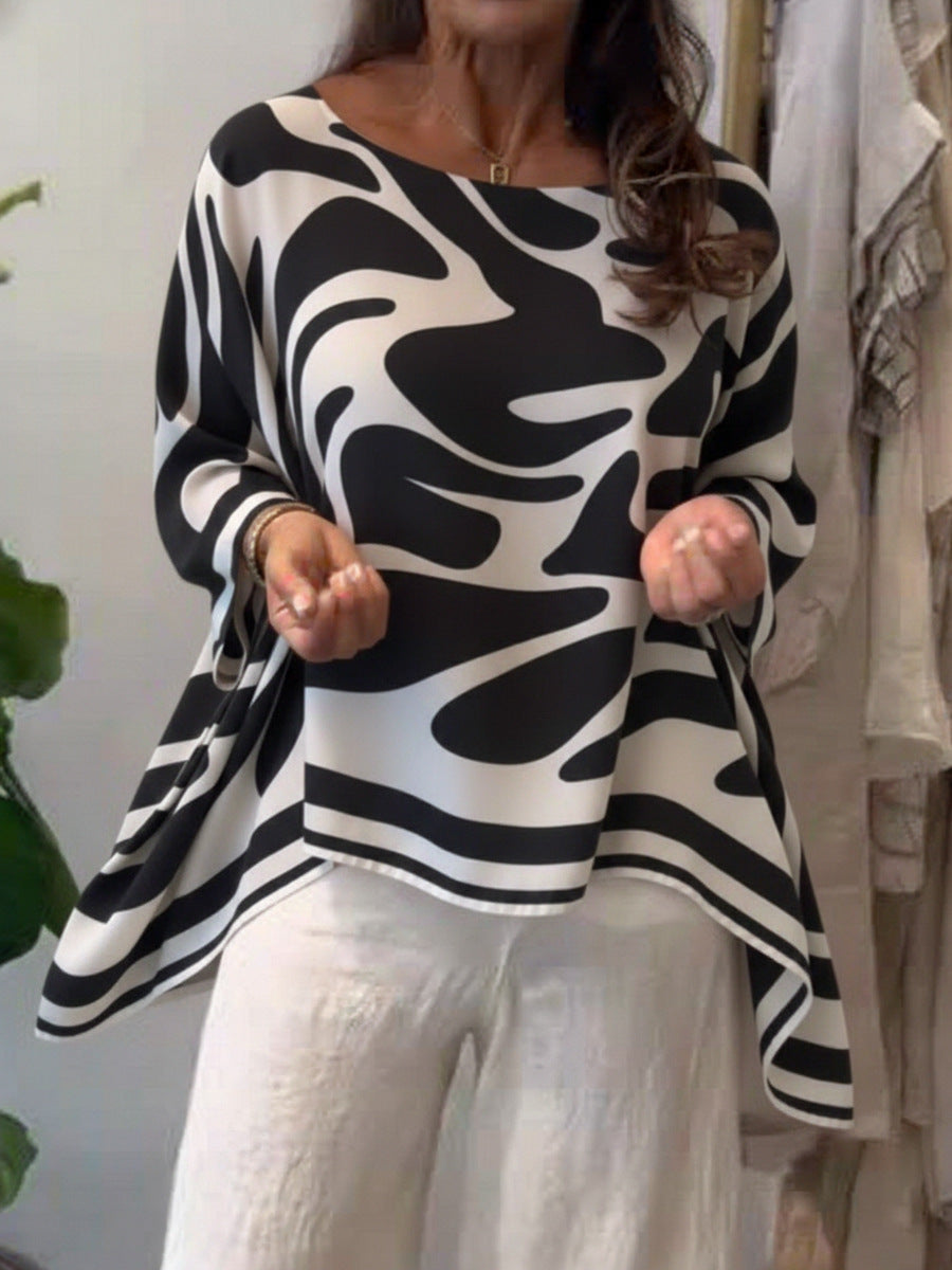 Blouse en mousseline imprimée décontractée à coupe ample