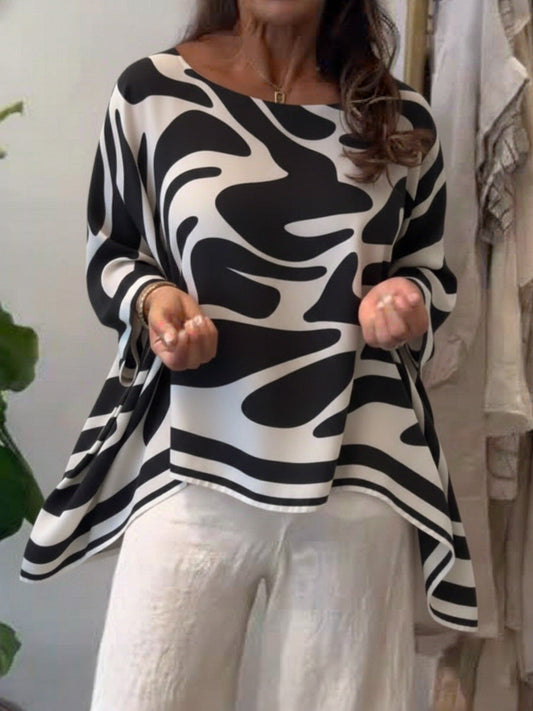 Blouse en mousseline imprimée décontractée à coupe ample