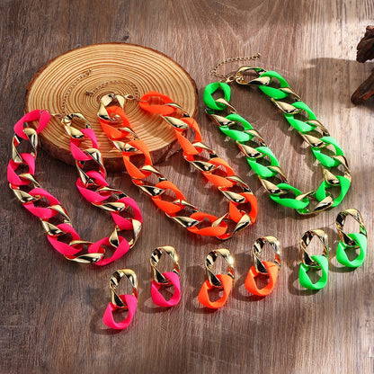 3pcs/set Resin Eight-character Twist Link Chain Fashionable Lady’s Necklace Earrings And Jewelry Set