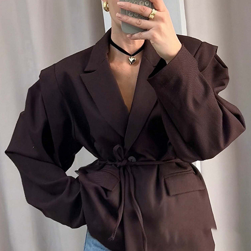 Blazer surdimensionné à ceinture avec manches bouffantes – Une élégance moderne et sophistiquée