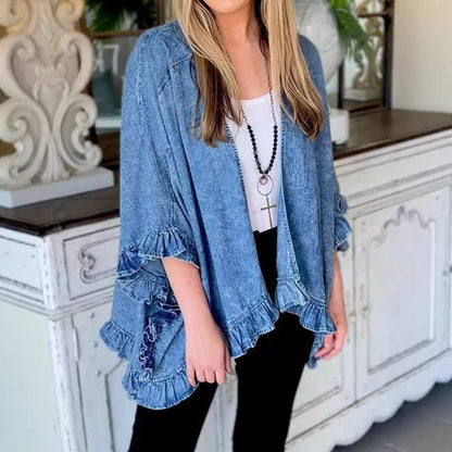Veste Kimono à Volants en Denim