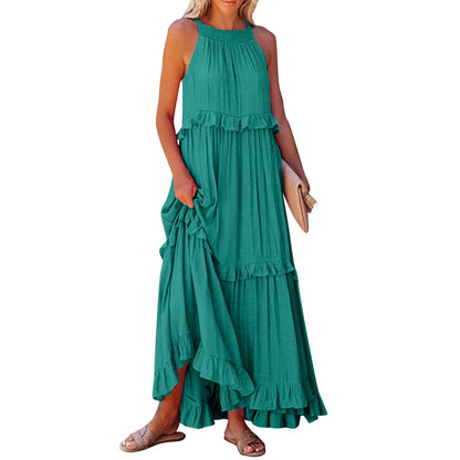Halter Ruffle Tiered Flowy Maxi Dress