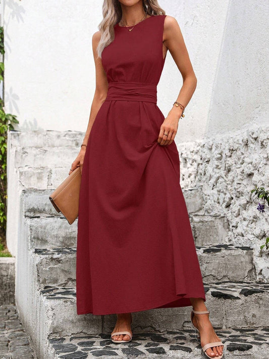 Sleeveless Wrap‑Tie Waist Maxi Dress