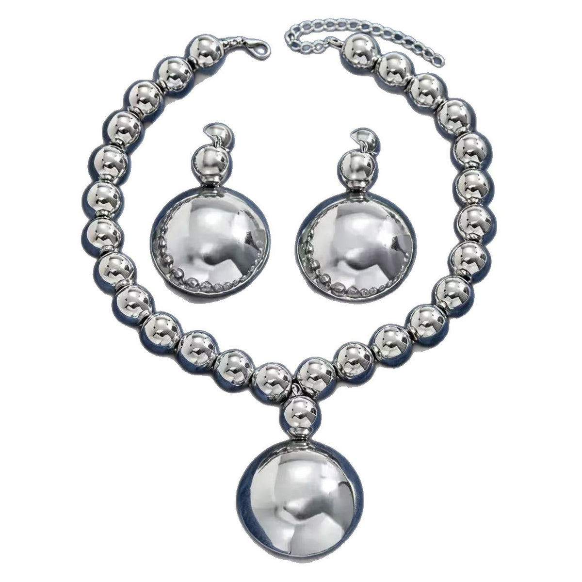 Chunky Round Ball Jewelry 2-Piece Set | Statement Beaded Choker & Triple Ball Drop Earrings