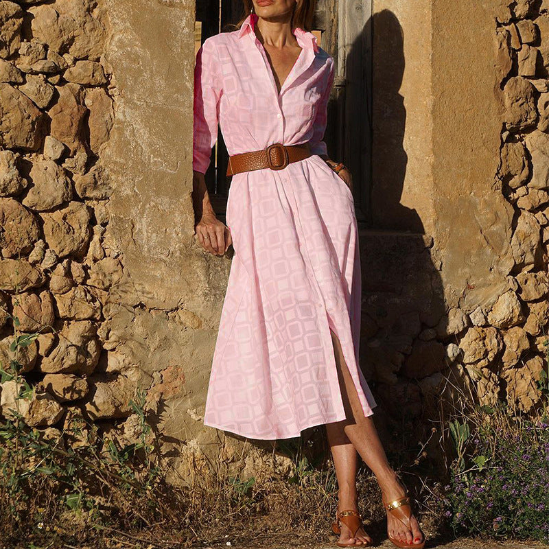 Nouvelle robe chemise femme d’automne, à boutons, manches longues, fournie avec ceinture
