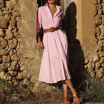 Nouvelle robe chemise femme d’automne, à boutons, manches longues, fournie avec ceinture