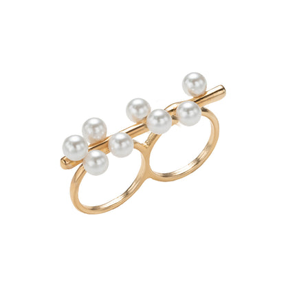 Minimalist Faux Pearl Stackable Ring Set 14K Gold Plated Open Statement Rings for Women