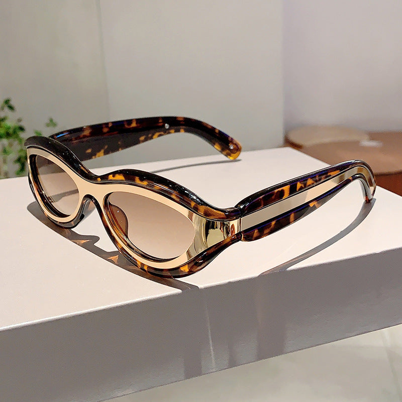 New Fashion Oval Cat Eye Sunglasses - Leopard