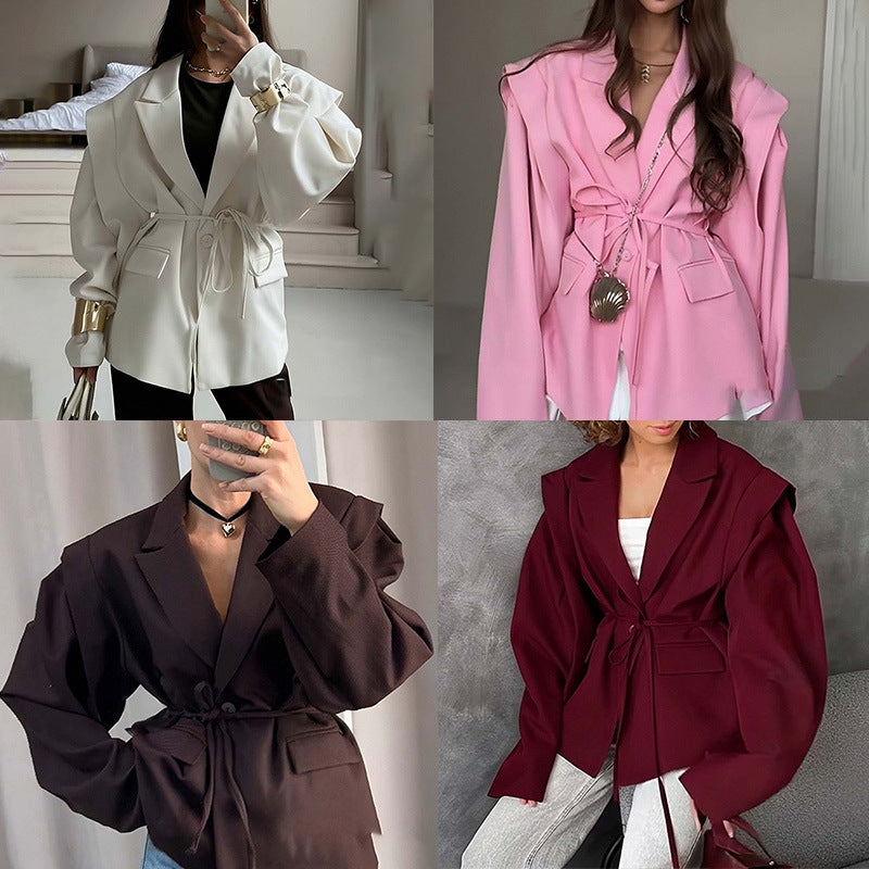 Blazer surdimensionné à ceinture avec manches bouffantes – Une élégance moderne et sophistiquée