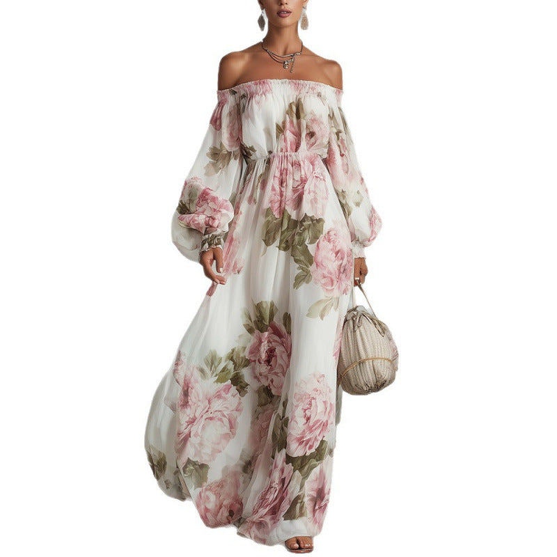 Indigo Watercolor Halter Wide-Leg Dress