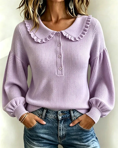 Women's Ruffle Collar Ribbed Knit Sweater