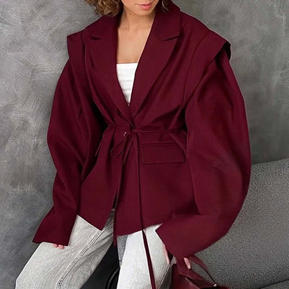 Blazer surdimensionné à ceinture avec manches bouffantes – Une élégance moderne et sophistiquée