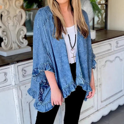 Veste Kimono à Volants en Denim