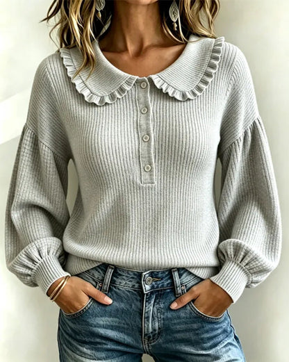 Women's Ruffle Collar Ribbed Knit Sweater
