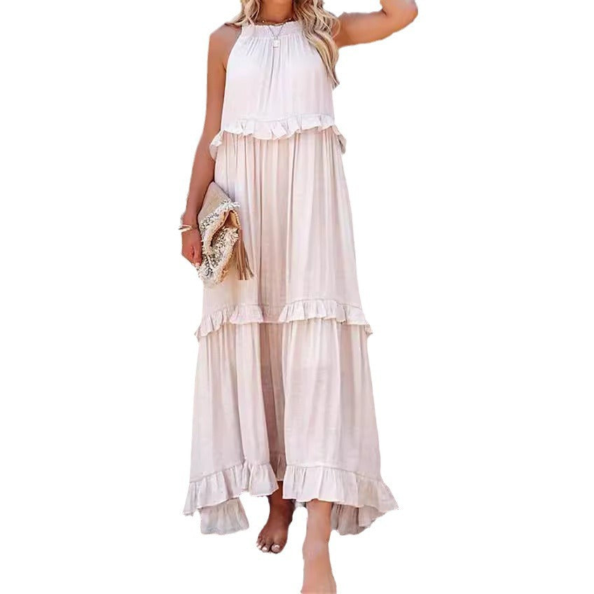 Halter Ruffle Tiered Flowy Maxi Dress
