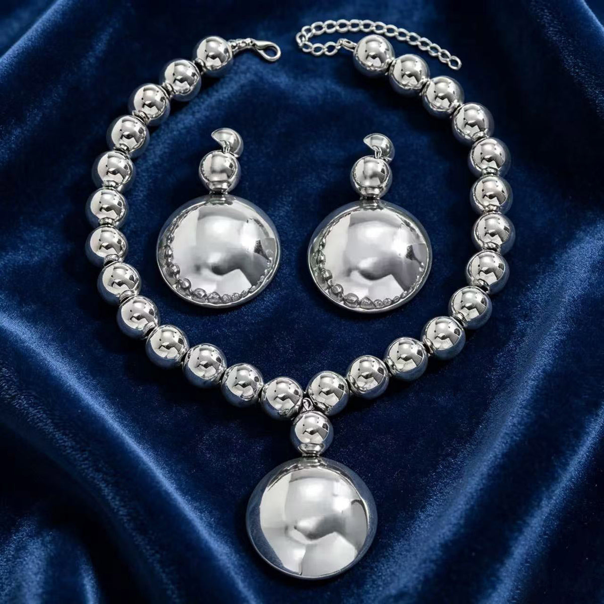 Chunky Round Ball Jewelry 2-Piece Set | Statement Beaded Choker & Triple Ball Drop Earrings