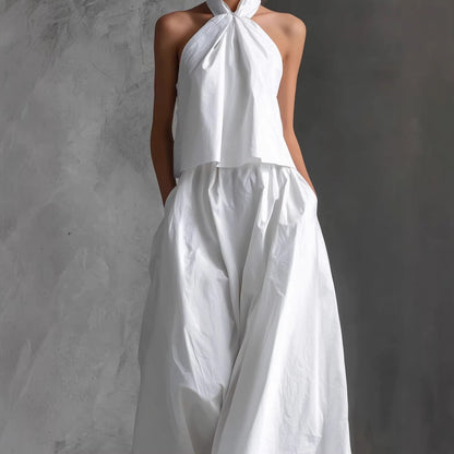 Ensemble formel deux‑pièces à col licou et pantalon jambes larges