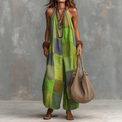 Boho Patchwork Halter Wide-Leg Jumpsuit